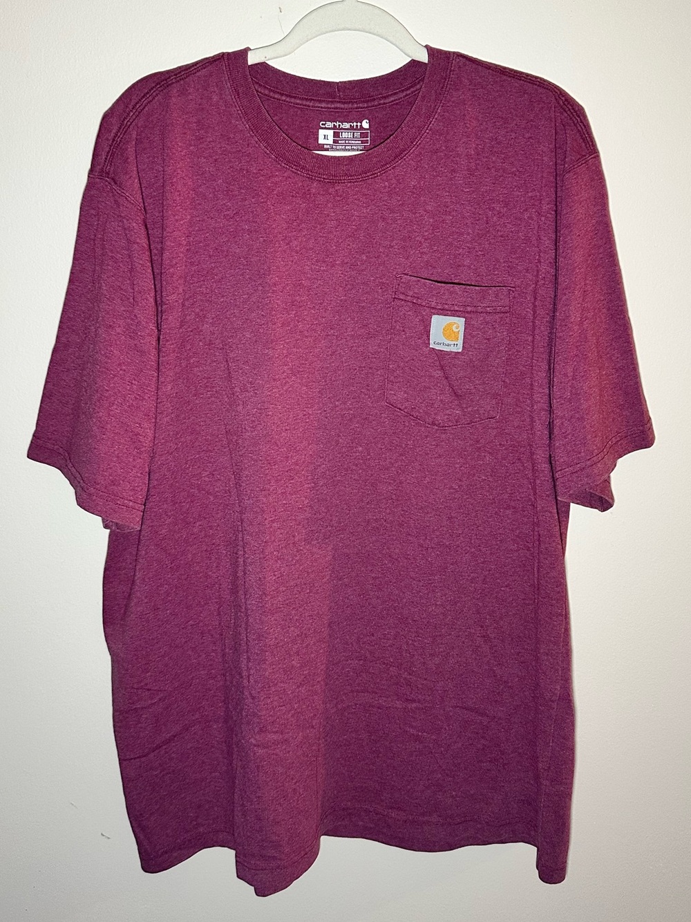 Carhartt Mens XL Loose Fit Burgundy Heavyweight Pocket T-Shirt Maroon K87 Cotton